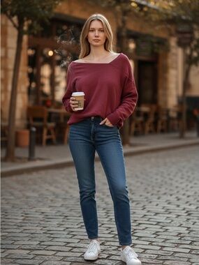 Cozy Off-Shoulder Burgundy Sweater